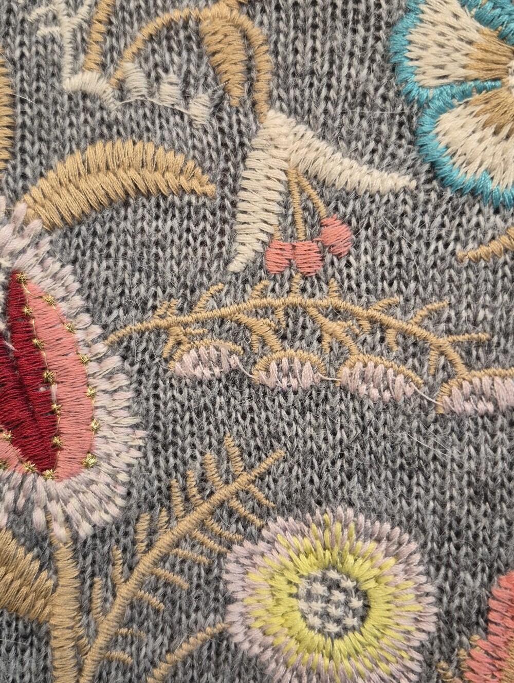 Anthropologie Aratta Silent Journey Embroidered Sweater Grey Floral Sz Small - Picture 5 of 10